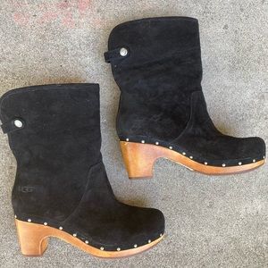 Uggs Shearling Black Suede Clog Lynnea Boots